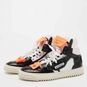Off-White Black and White Sneakers with Red Tag